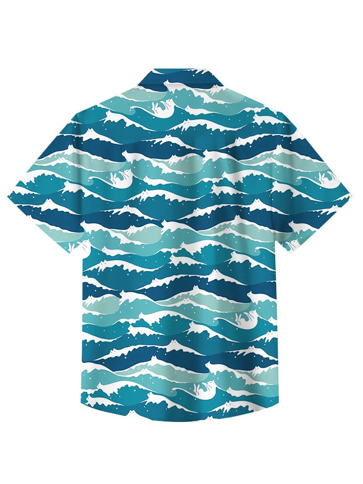 Camisa informal de vacaciones con estampado de animales y olas del océano de verano de Alohadaddy