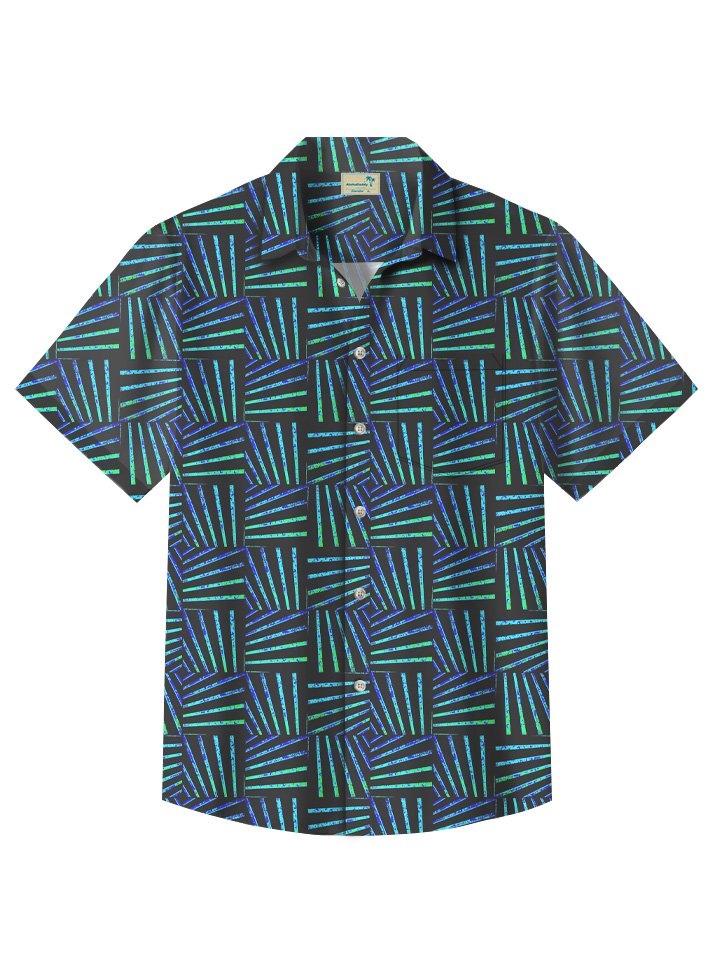 Camisa informal de vacaciones con estampado fluorescente y líneas geométricas de verano de Alohadaddy