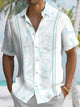 Alohadaddy Summer Retro Geometric Texture Leaves 3D Men Button Pocket Short Sleeve Casual Commuter Shirt