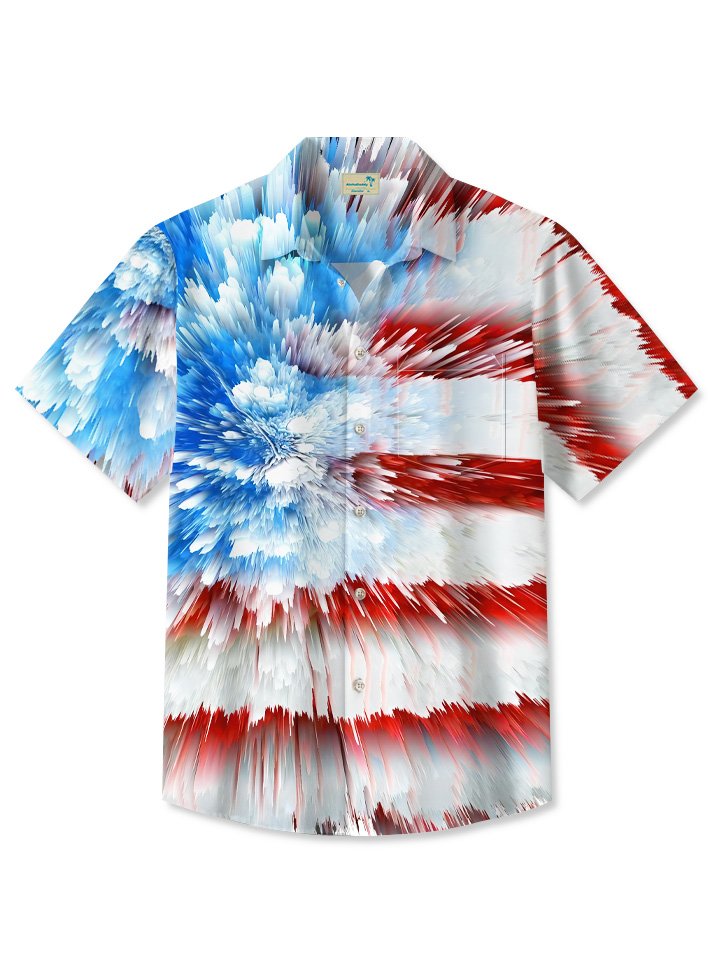 Camisa informal de manga corta para hombre con bolsillo y botones y bandera del Día de la Independencia de verano de Alohadaddy