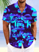 Alohadaddy Summer Plants Mushrooms 3D Three-Dimensional Fluorescent Color Beach Leisure Vacation Pocket Button Shirt