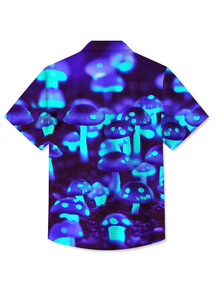 Alohadaddy Summer Plants Mushrooms 3D Three-Dimensional Fluorescent Color Beach Leisure Vacation Pocket Button Shirt
