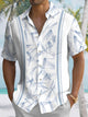 Alohadaddy Summer Retro Geometric Texture Leaves 3D Men Button Pocket Short Sleeve Casual Commuter Shirt