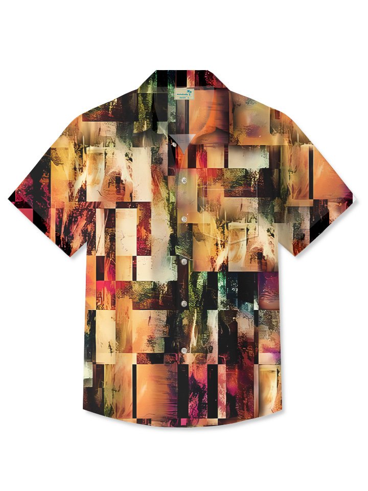 Camisa informal de manga corta para hombre con bolsillo abotonado y estampado geométrico con pintura al óleo retro de verano de Alohadaddy