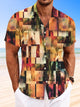 Alohadaddy Summer Retro Oil Painting Geometric Pattern Button Pocket Men's Short Sleeve Casual Vacation Shirt