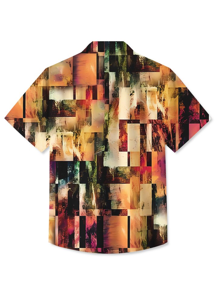 Camisa informal de manga corta para hombre con bolsillo abotonado y estampado geométrico con pintura al óleo retro de verano de Alohadaddy