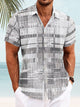 Alohadaddy Summer Geometric Cross Lines Button Pocket Men's Short Sleeve Casual Vacation Shirt