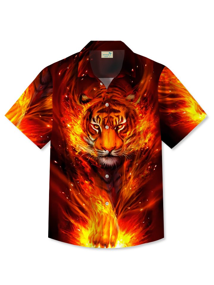 Camisa informal de vacaciones con bolsillo y botones para hombre, con diseño de tigre y animales de verano de Alohadaddy