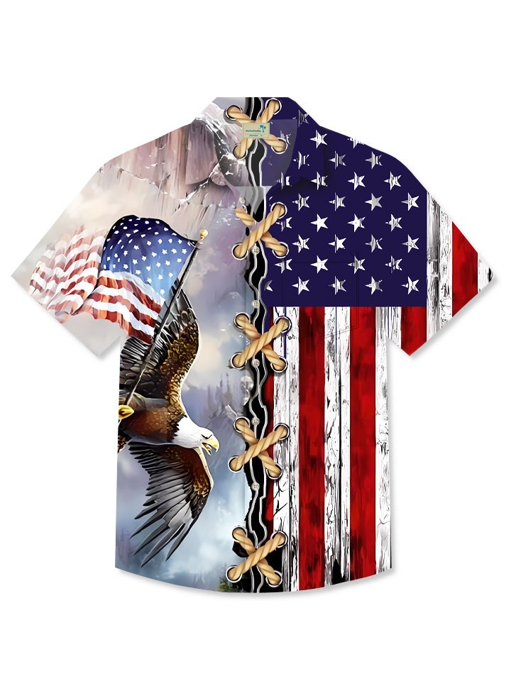 Alohadaddy Summer Independence Day Eagle Flag Button Pocket Casual Vacation Shirt