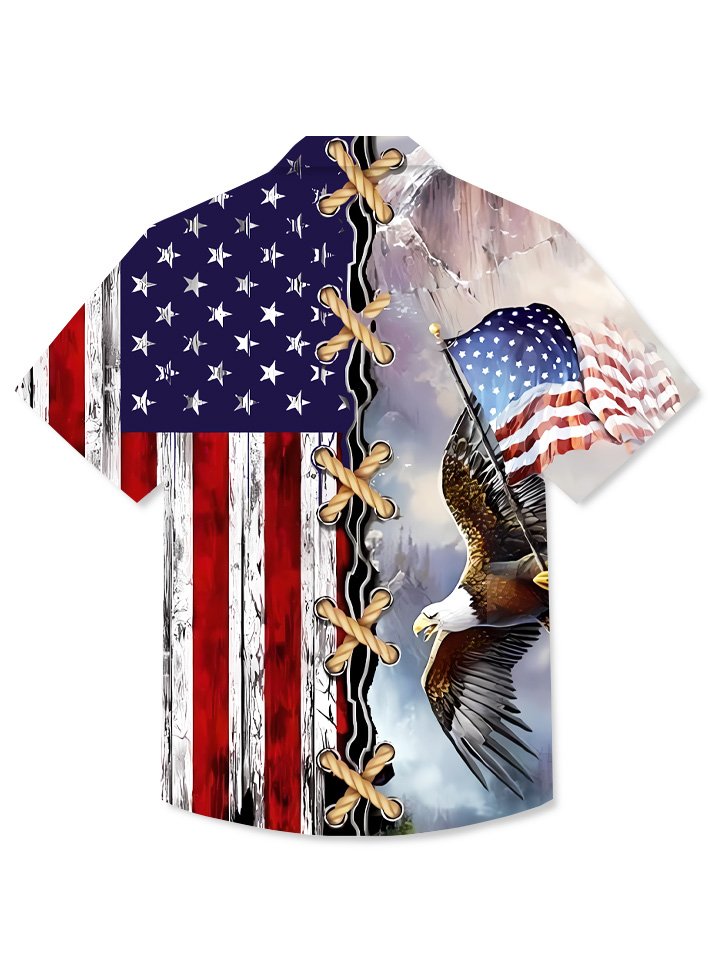 Alohadaddy Summer Independence Day Eagle Flag Button Pocket Casual Vacation Shirt