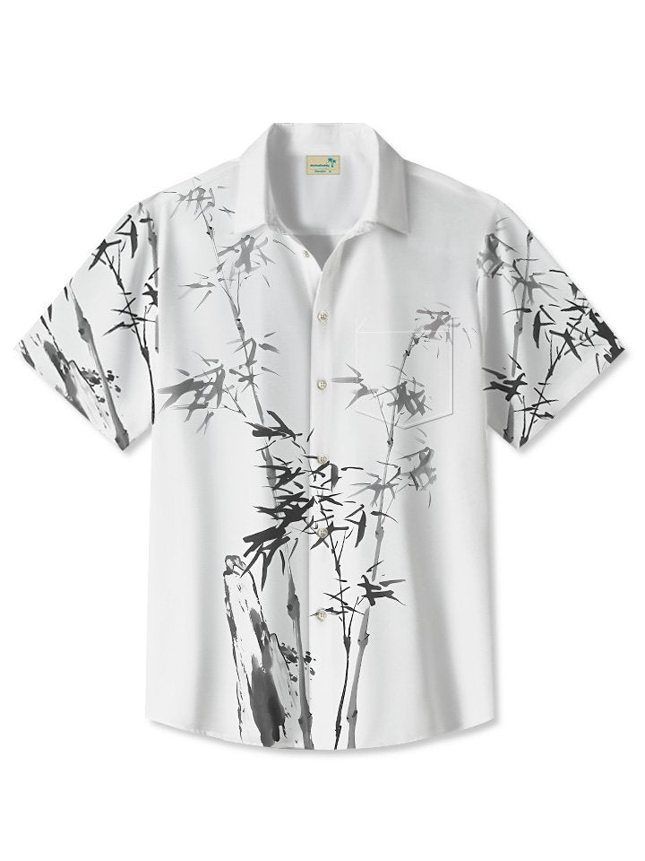 Alohadaddy Summer Plant Bamboo Commuter Men Pocket Button Casual Vacation Short Sleeve Shirt