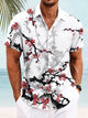 Alohadaddy Summer Plants Ink Painting Flowers Men Pocket Buttons Leisure Vacation Short Sleeve Shirt