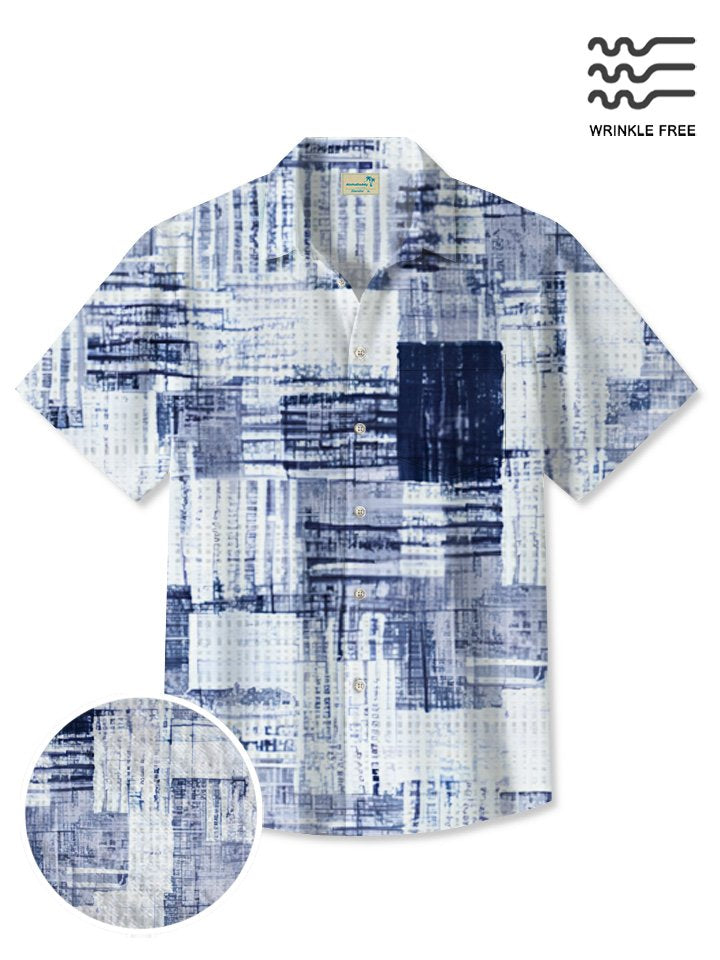 Alohadaddy Summer Geometric Pattern Gradient Men Pocket Button Casual Vacation Short Sleeve Shirt