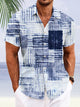 Alohadaddy Summer Geometric Pattern Gradient Men Pocket Button Casual Vacation Short Sleeve Shirt