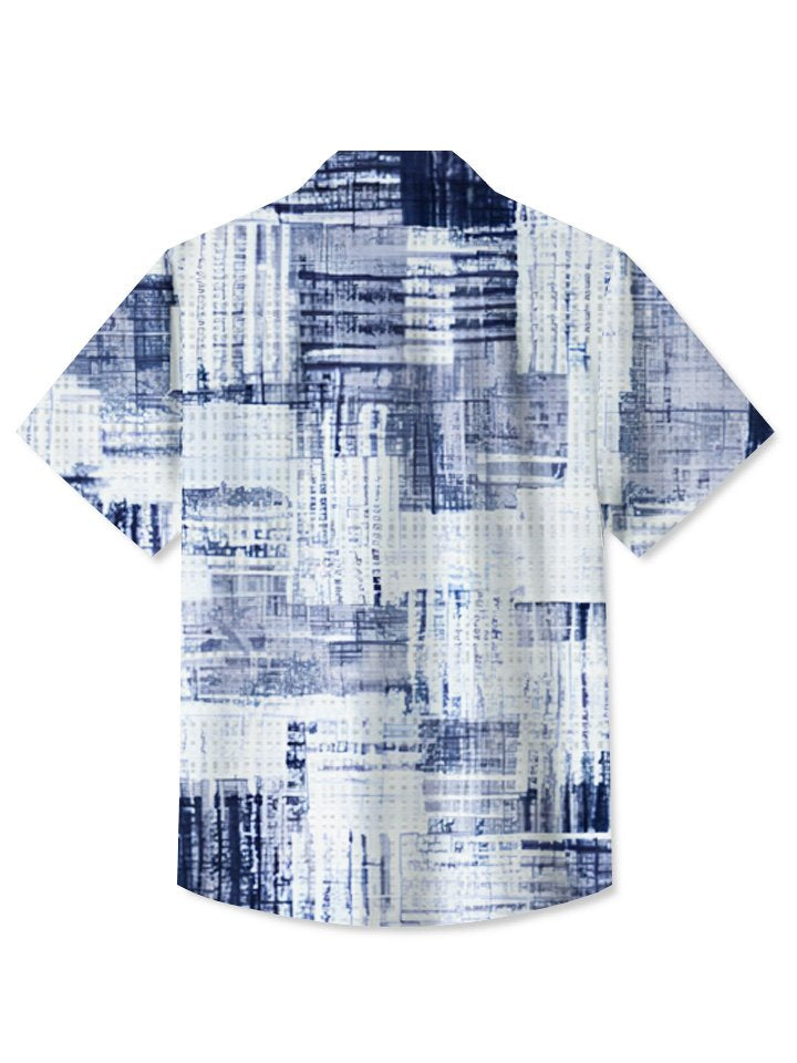 Alohadaddy Summer Geometric Pattern Gradient Men Pocket Button Casual Vacation Short Sleeve Shirt