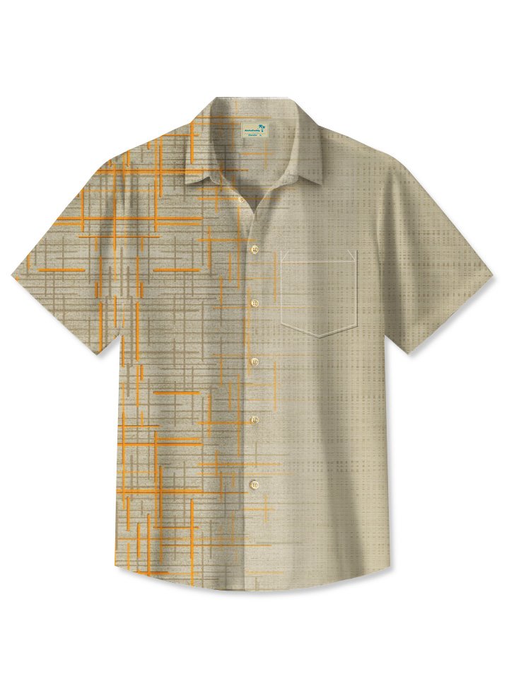 Alohadaddy Summer Geometric Lines Pockets Buttons Casual Commuting 50s Vintage Bowling Shirt