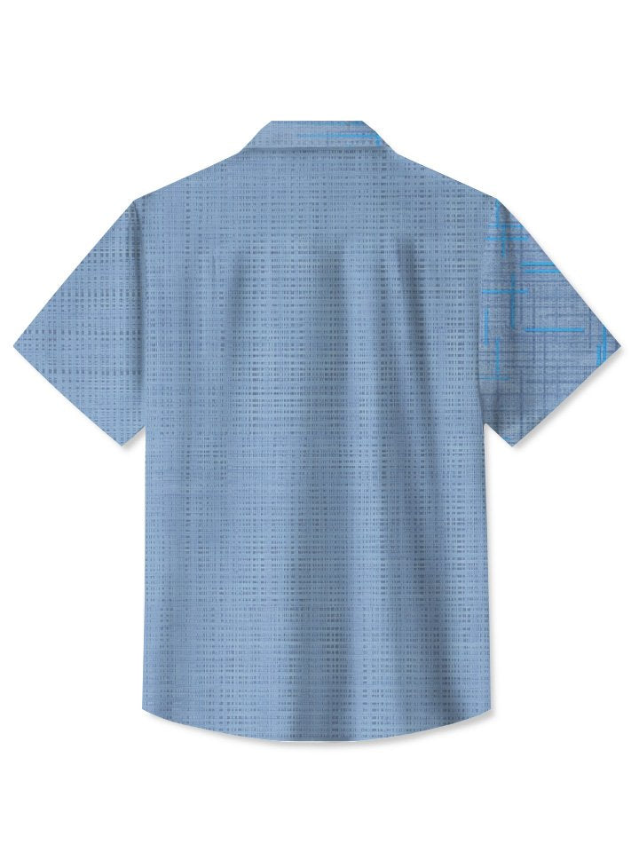 Alohadaddy Summer Geometric Lines Pockets Buttons Casual Commuting 50s Vintage Bowling Shirt