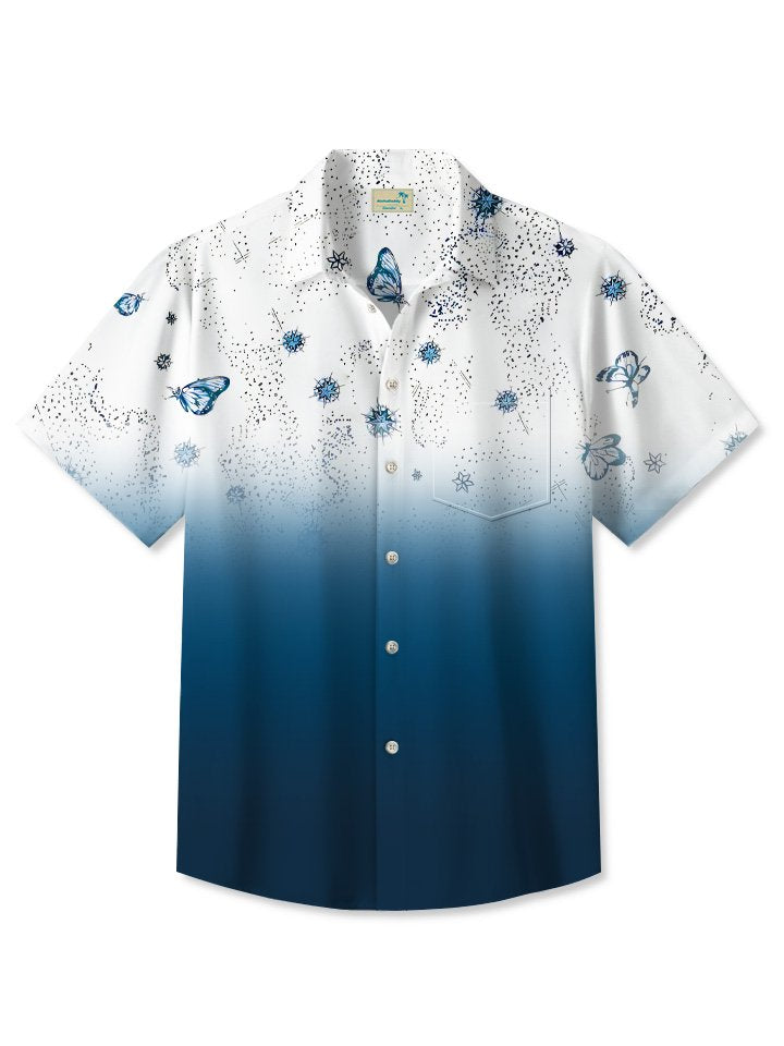 Camisa de manga corta para hombre con botones y bolsillos con diseño de flores y mariposas en degradado de verano de Alohadaddy