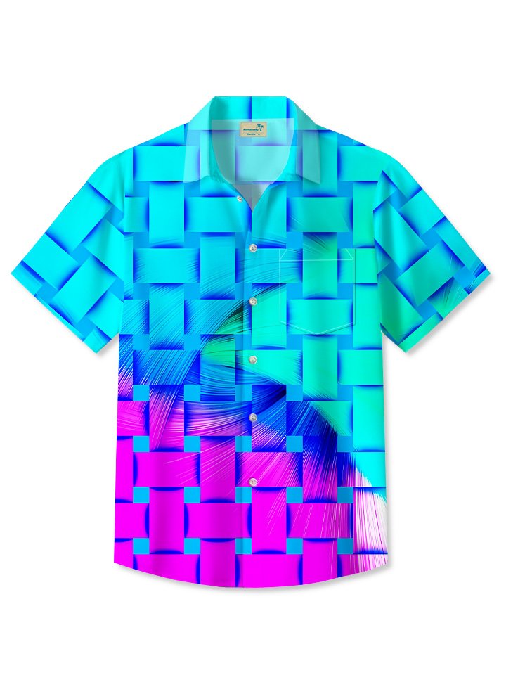 Camisa de manga corta para hombre, informal, con botones y bolsillo, con estampado geométrico degradado de verano Alohadaddy