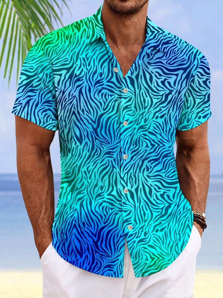Alohadaddy Summer Geometric Art Lines Pockets Buttons Casual Vacation Men&