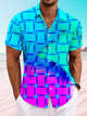 Alohadaddy Summer Gradient Geometric Pattern Pocket Button Casual Vacation Men's Short Sleeve Shirt