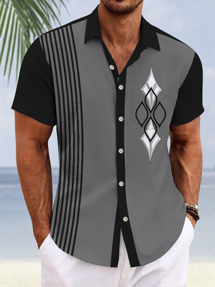 Alohadaddy Summer Ethnic Style Geometric Pattern Pocket Button Casual Vacation Men&
