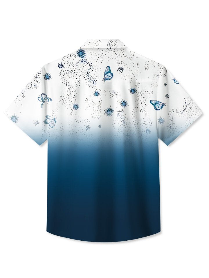 Camisa de manga corta para hombre con botones y bolsillos con diseño de flores y mariposas en degradado de verano de Alohadaddy