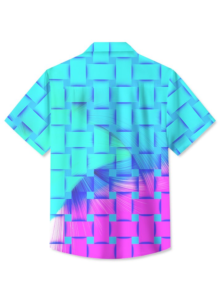 Camisa de manga corta para hombre, informal, con botones y bolsillo, con estampado geométrico degradado de verano Alohadaddy