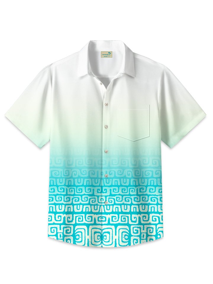 Camisa de manga corta para hombre, informal, con botones y bolsillo degradado, estampado étnico de verano Alohadaddy