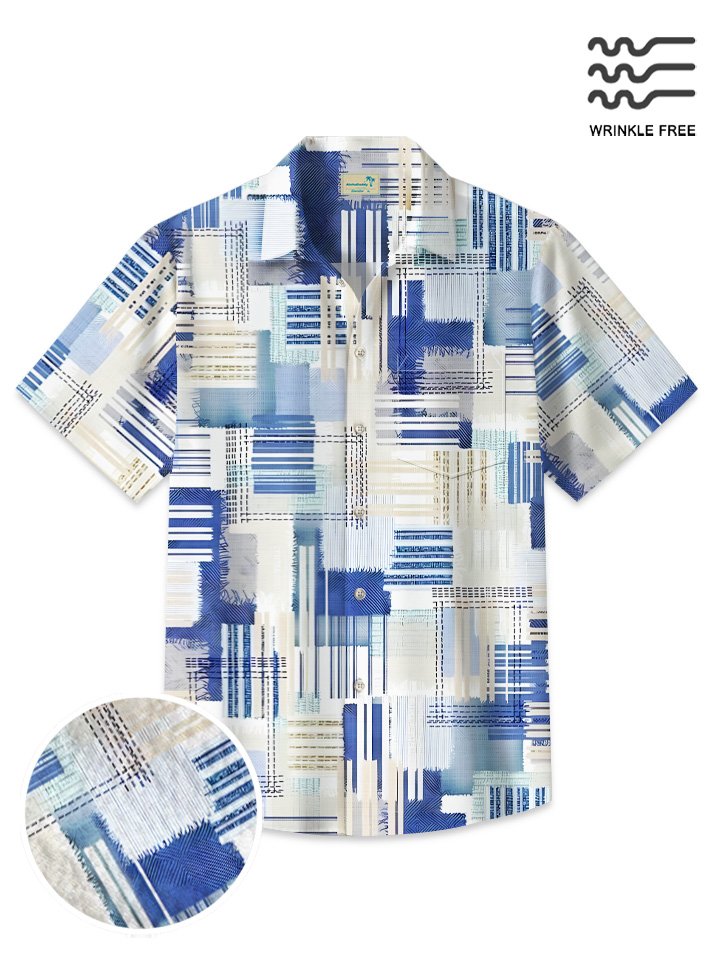 Alohadaddy Summer ethnic style color block retro pocket button casual vacation men&