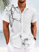 Alohadaddy Summer Plants Bamboo Peach Blossom Landscape Painting Buttons Leisure Vacation Men's 50s Vintage Bowling Shirt Short Sleeve