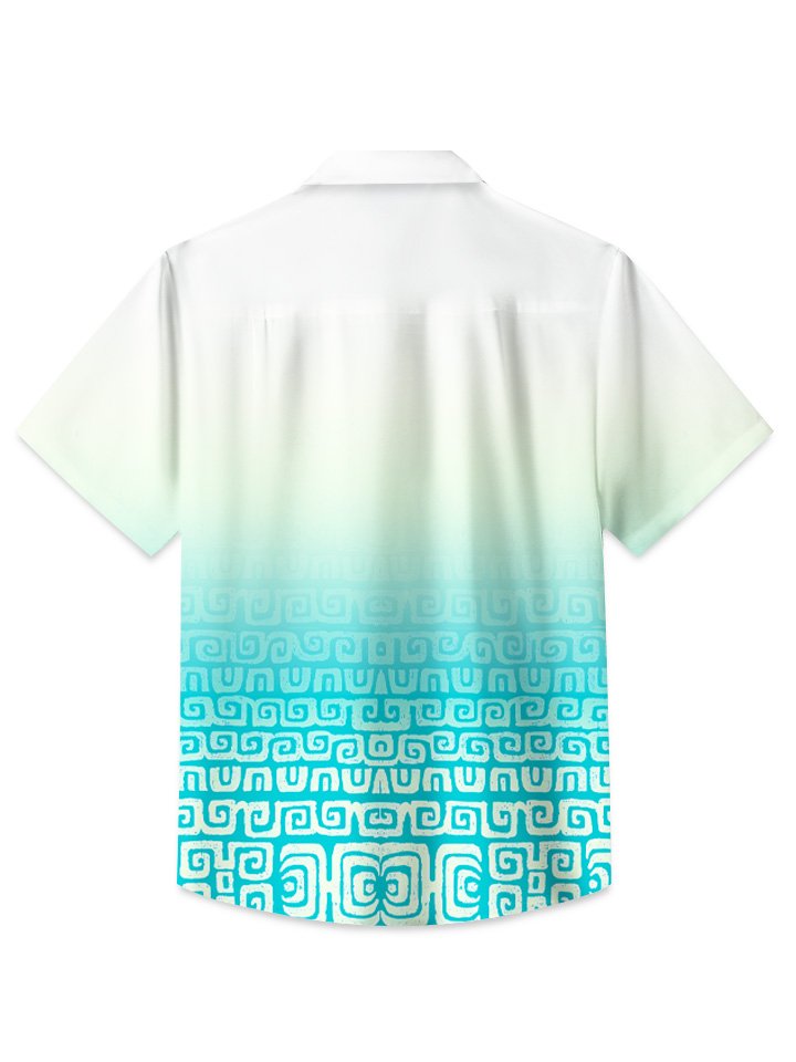 Camisa de manga corta para hombre, informal, con botones y bolsillo degradado, estampado étnico de verano Alohadaddy