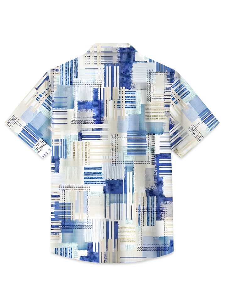 Alohadaddy Summer ethnic style color block retro pocket button casual vacation men&