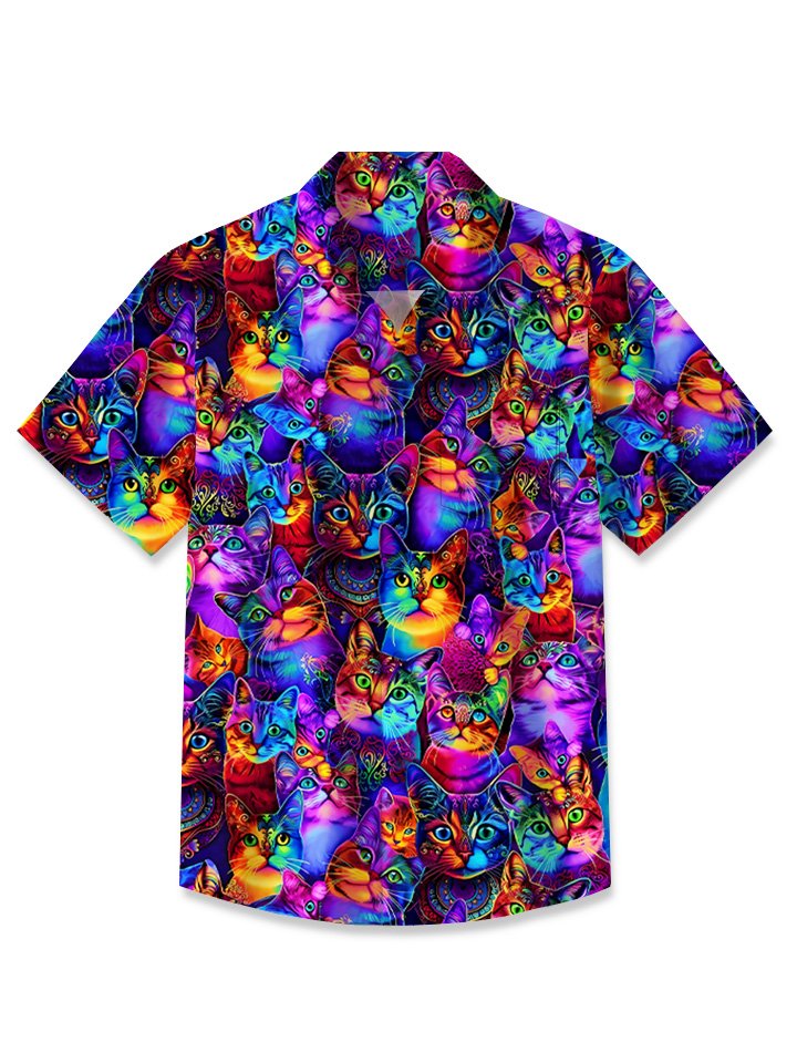 Camisa de manga corta de poliéster para hombre con botones y bolsillo con estampado de animales y gatos de Alohadaddy