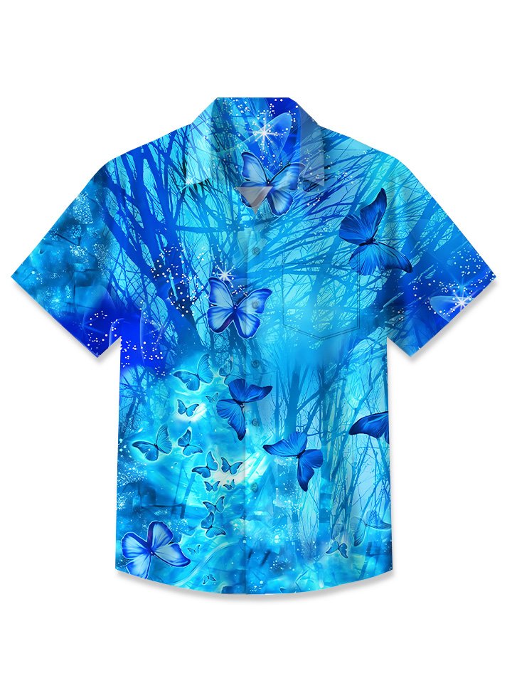 Chemise à manches courtes en polyester pour homme avec poche boutonnée et motif papillon et océan Alohadaddy