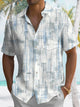 Alohadaddy Summer Ethnic Style Geometric Lines Retro Texture Pocket Buttons Vacation Men's Polyester Short Sleeve Shirt