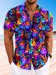 Alohadaddy Summer Animal Cat Cute Pocket Button Vacation Men's Polyester Short Sleeve Shirt