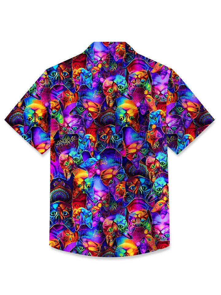 Camisa de manga corta de poliéster para hombre con botones y bolsillo con estampado de animales y gatos de Alohadaddy