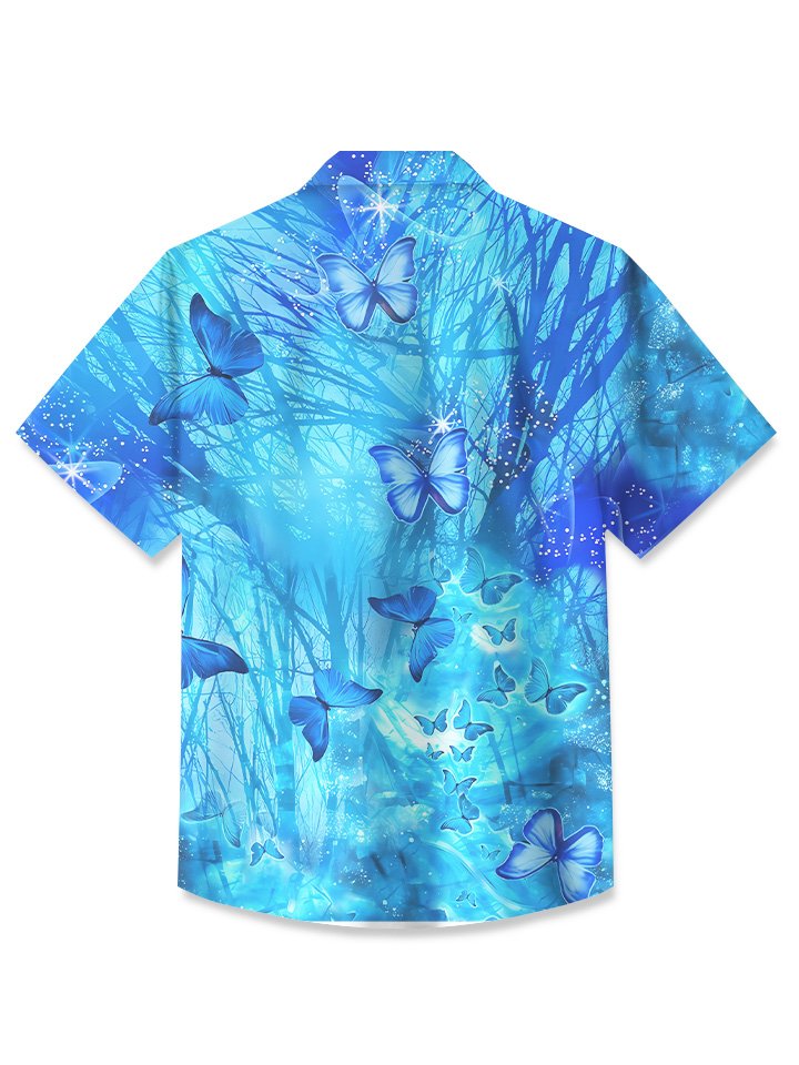 Chemise à manches courtes en polyester pour homme avec poche boutonnée et motif papillon et océan Alohadaddy