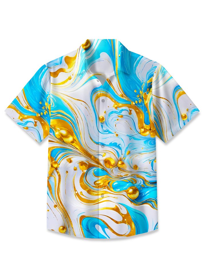 Alohadaddy Summer Oil Painting 3D Stereo Art Short Sleeve Button Casual Vacation Men&