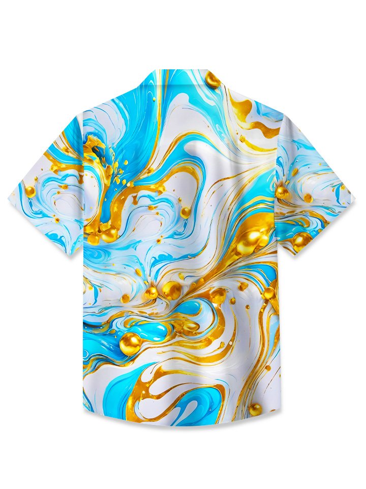 Alohadaddy Summer Oil Painting 3D Stereo Art Short Sleeve Button Casual Vacation Men&