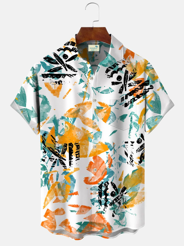 Alohadaddy Summer Flowers Leaves Art Pocket Buttons Leisure Vacation Men&