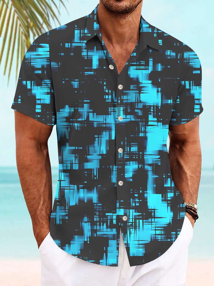 Camisa informal de verano para hombre con botones y bolsillo con estampado étnico en contraste de color Alohadaddy