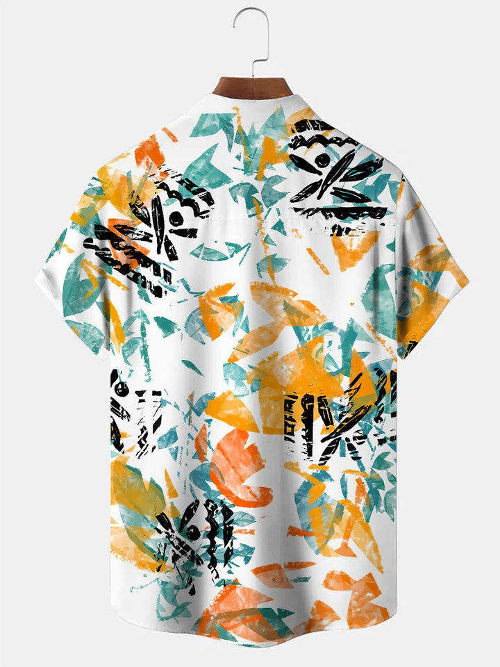 Alohadaddy Summer Flowers Leaves Art Pocket Buttons Leisure Vacation Men&