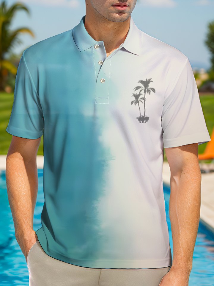 Camisa informal de verano con botones y bolsillos de cocoteros para hombre, con degradado de Alohadaddy