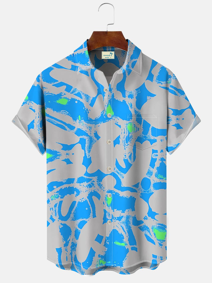 Camisa de manga corta para hombre, informal, con estampado geométrico de verano, con botones y bolsillos en contraste de color, para vacaciones Alohadaddy