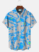 Alohadaddy Summer Geometric Pattern Pocket Button Contrast Color Casual Vacation Men's Short Sleeve Shirt