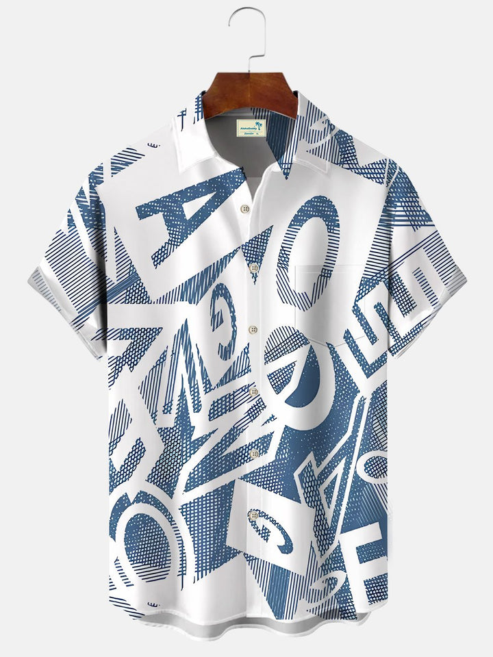 Alohadaddy Summer Geometric Letters Hollow Pockets Buttons Contrast Color Casual Vacation Men&