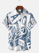 Camisa de manga corta para hombre de verano con letras geométricas, bolsillos huecos, botones y contraste de color, informal, para vacaciones Alohadaddy