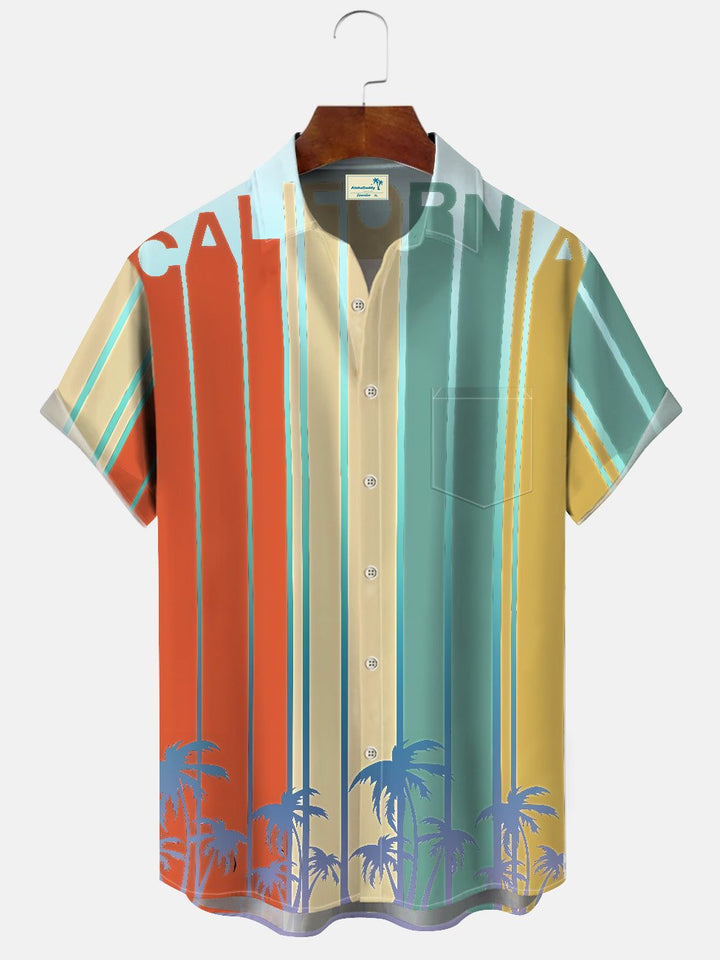 Chemise à manches courtes pour homme avec poches et boutons en forme de cocotier, motif lettres d&